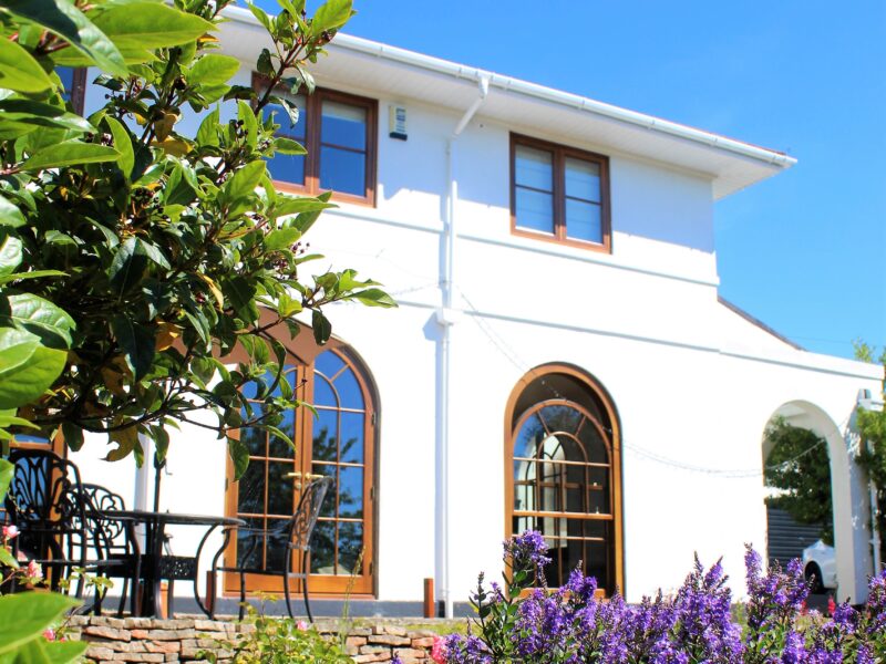 White Property Wooden Windows Exterior Shot