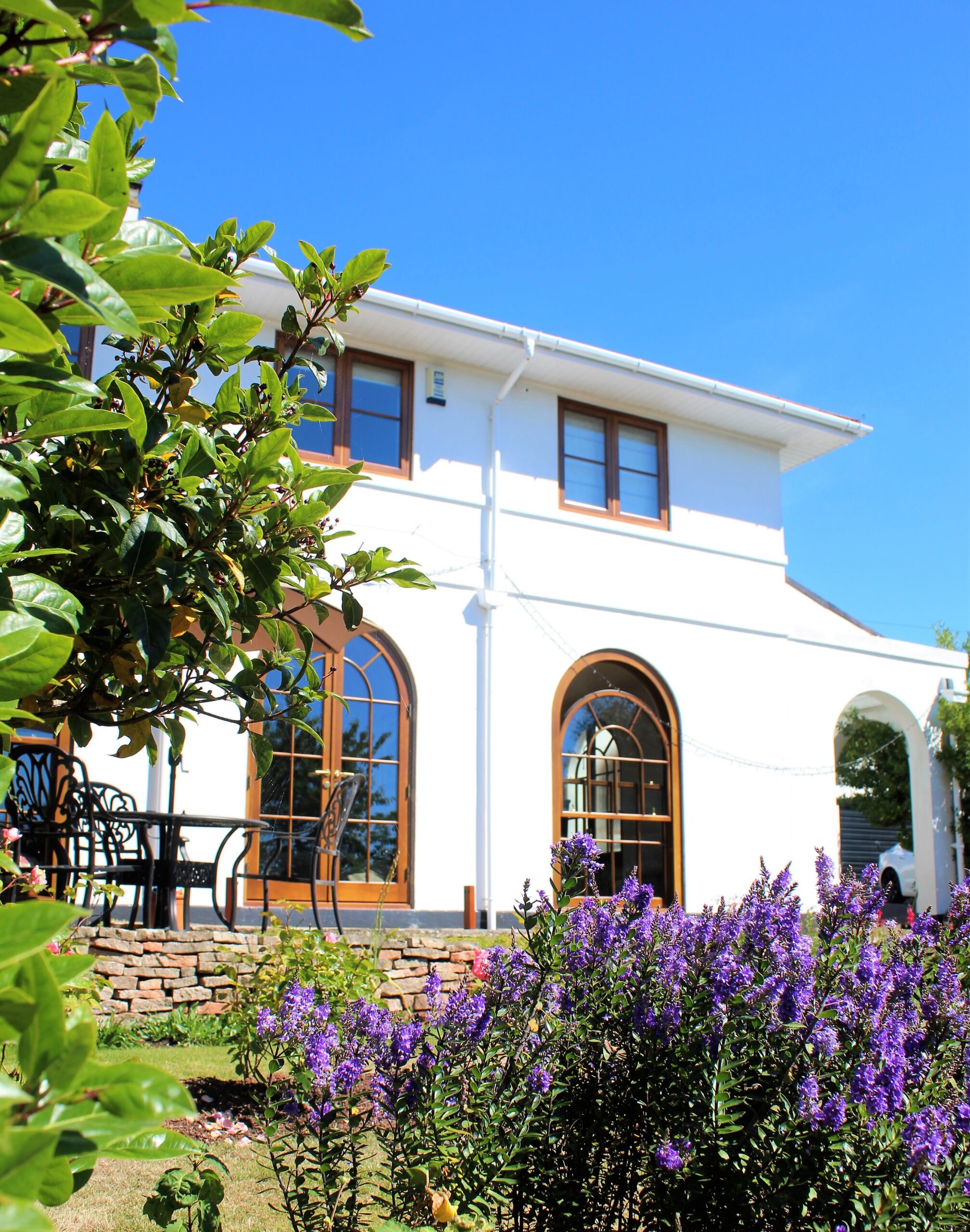 White Property Wooden Windows Exterior Shot
